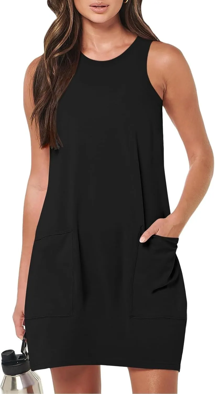 Womens Summer Dress Vacation Sleeveless Tank Crewneck A-Line Midi Dress Flowy Sundress Swing Party Short Dresses
