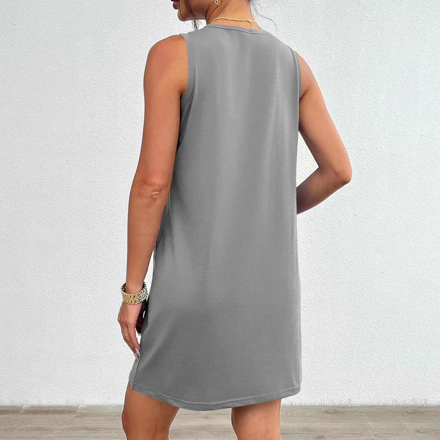 Womens Summer Dress Vacation Sleeveless Tank Crewneck A-Line Midi Dress Flowy Sundress Swing Party Short Dresses