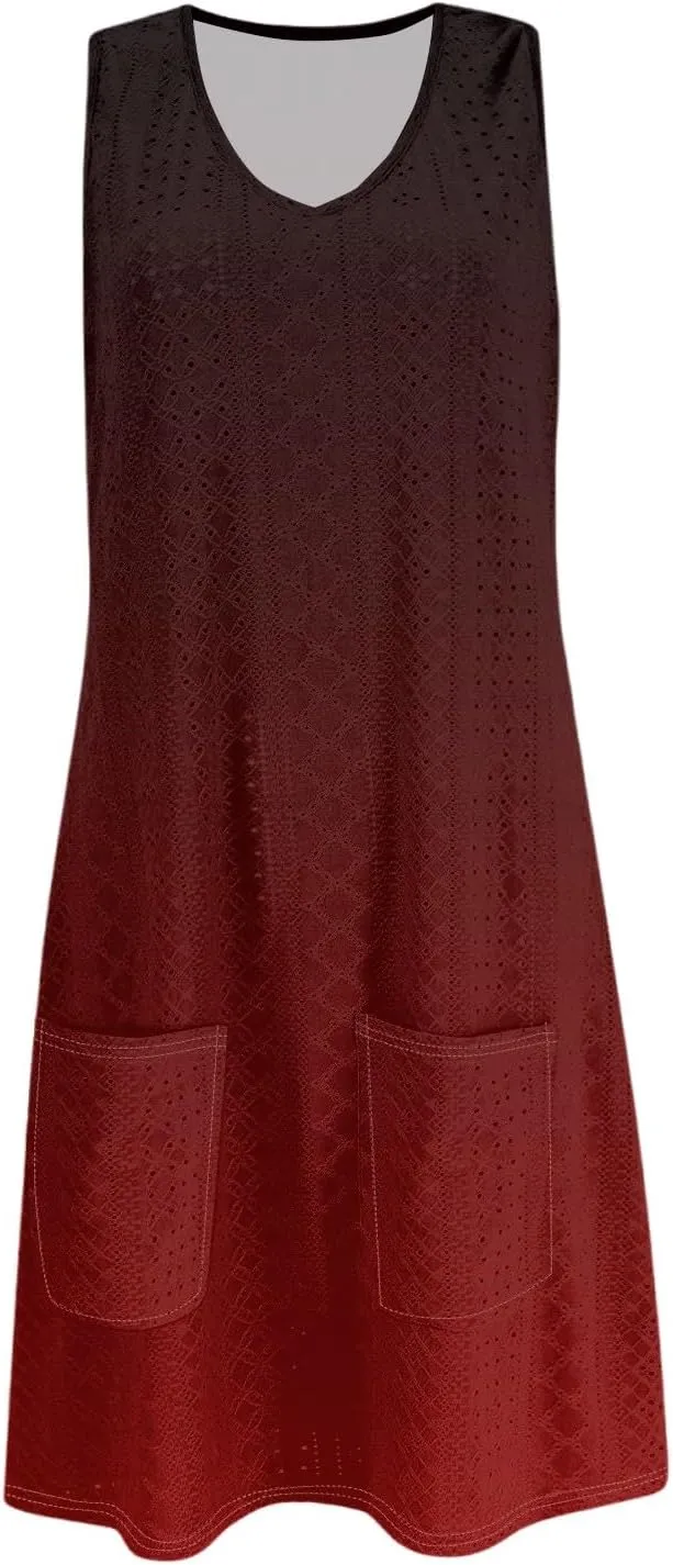 Womens Summer Dresses 2025 Eyelet Casual Loose V Neck Sleeveless Sundresses Tank Coverup Dresses with Pockets