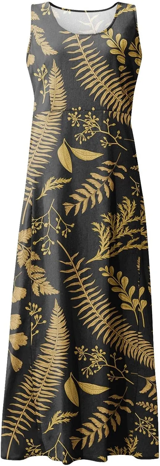Womens Summer Dresses 2025 Sleeveless Scoop Neck Lightweight Loose Maxi Dress Casual A-Line Swing Long Sundress