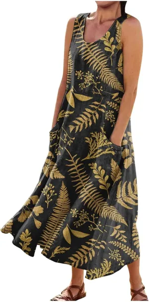 Womens Summer Dresses 2025 Sleeveless Scoop Neck Lightweight Loose Maxi Dress Casual A-Line Swing Long Sundress