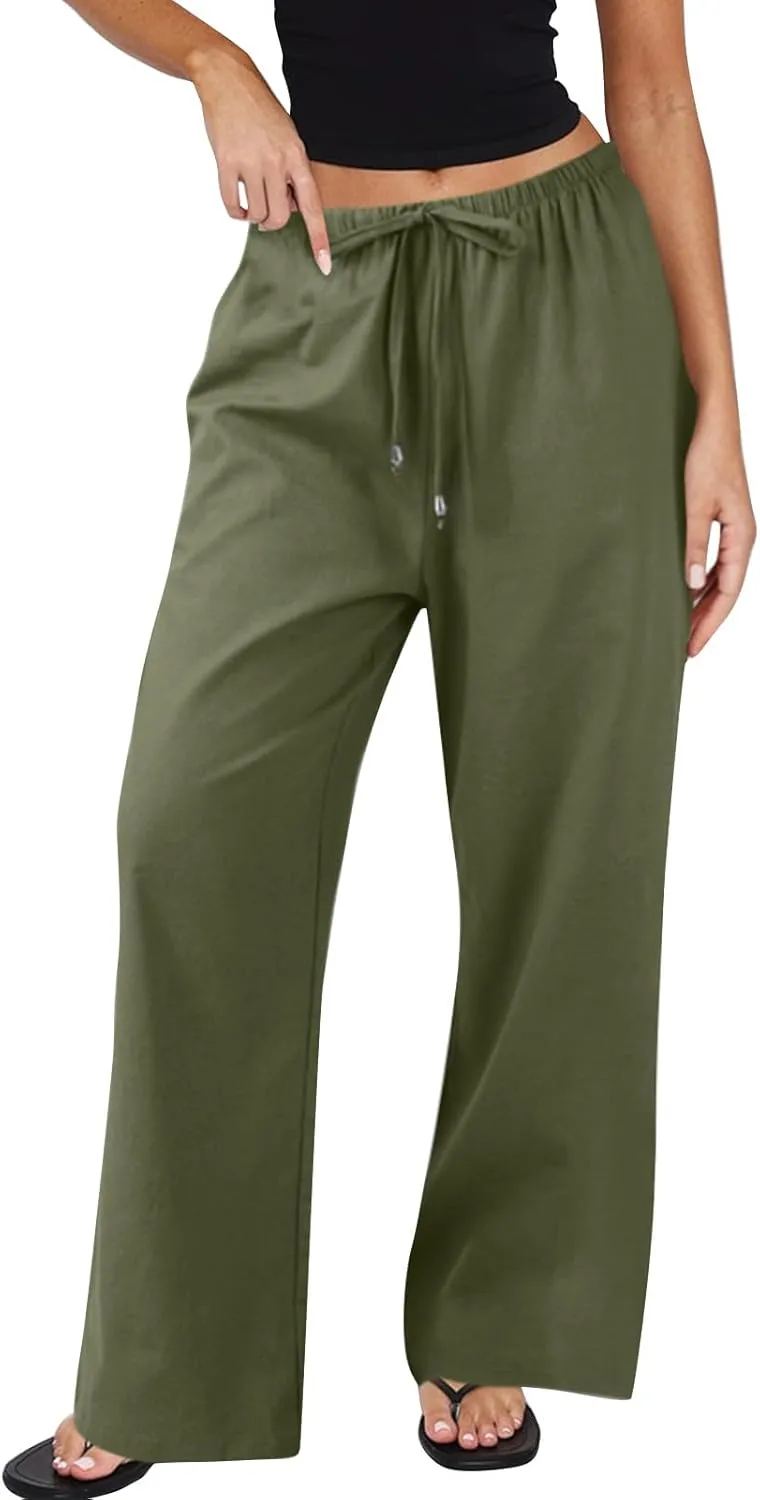 Women's Summer Pants Outfits 2025 Vacation Flowy Resort Pants with Pockets Wide Leg Casual Lightweight Solid Sweatpants