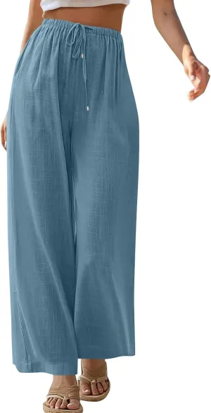 Women's Summer Pants Outfits 2025 Vacation Flowy Resort Pants with Pockets Wide Leg Casual Lightweight Solid Sweatpants