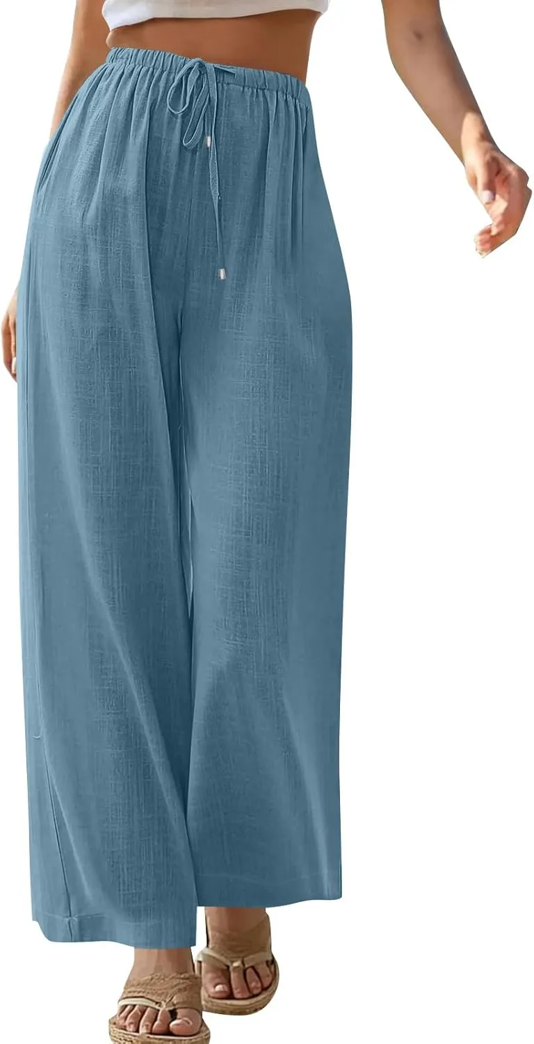 Women's Summer Pants Outfits 2025 Vacation Flowy Resort Pants with Pockets Wide Leg Casual Lightweight Solid Sweatpants