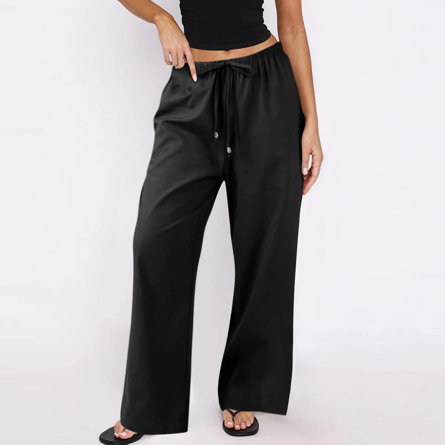 Women's Summer Pants Outfits 2025 Vacation Flowy Resort Pants with Pockets Wide Leg Casual Lightweight Solid Sweatpants