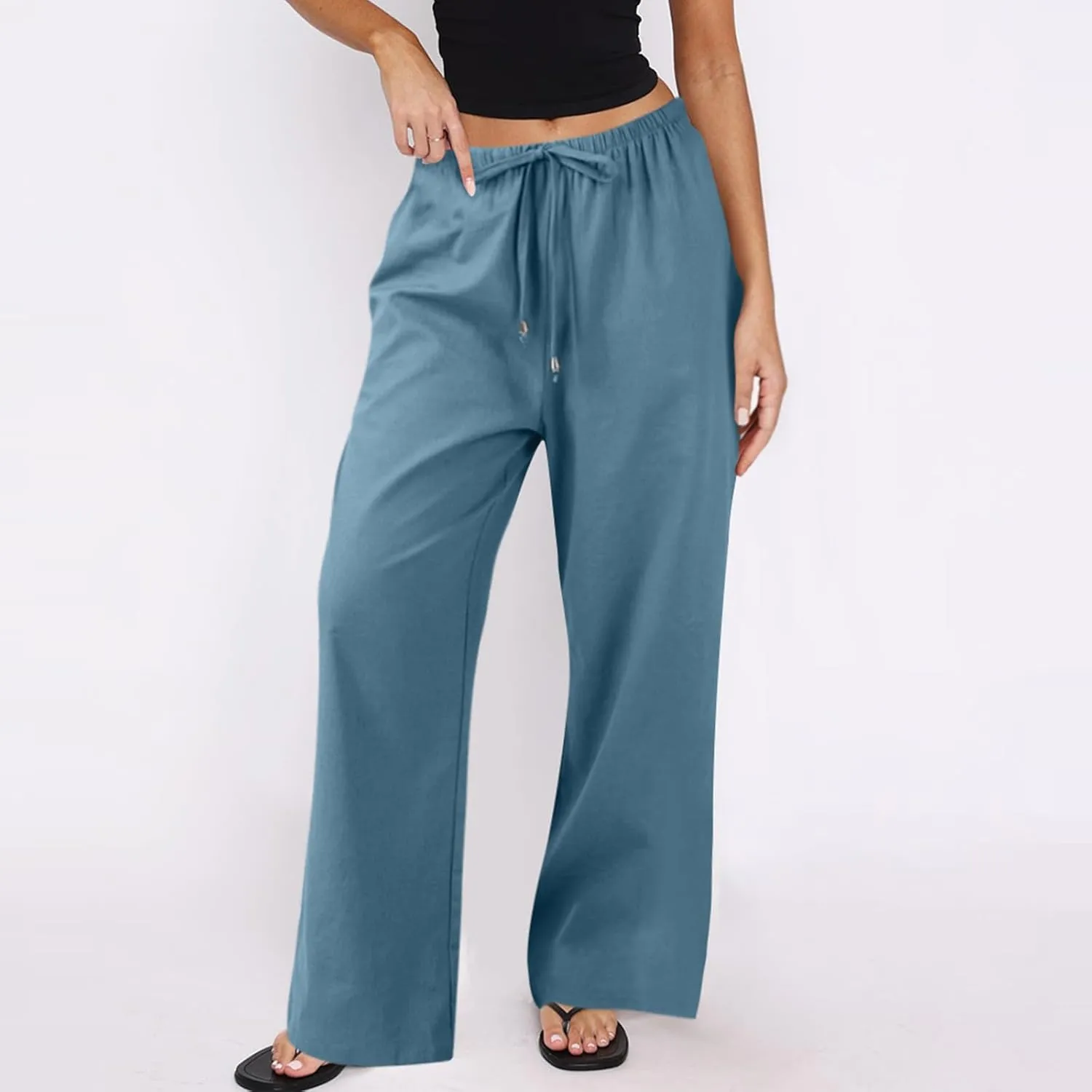 Women's Summer Pants Outfits 2025 Vacation Flowy Resort Pants with Pockets Wide Leg Casual Lightweight Solid Sweatpants