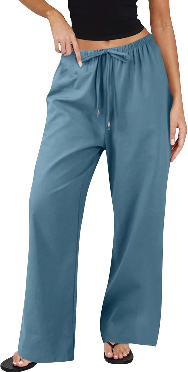 Women's Summer Pants Outfits 2025 Vacation Flowy Resort Pants with Pockets Wide Leg Casual Lightweight Solid Sweatpants