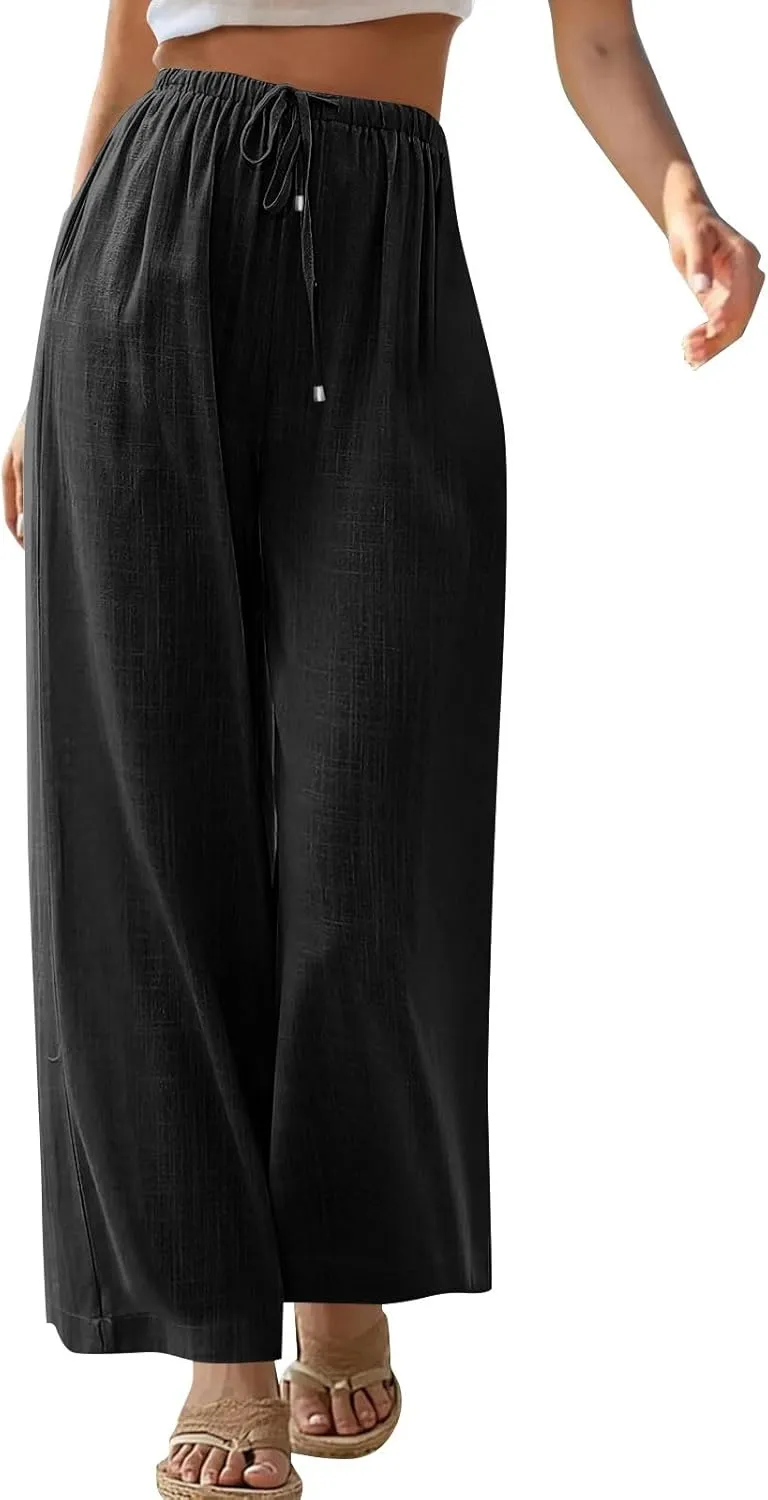 Women's Summer Pants Outfits 2025 Vacation Flowy Resort Pants with Pockets Wide Leg Casual Lightweight Solid Sweatpants