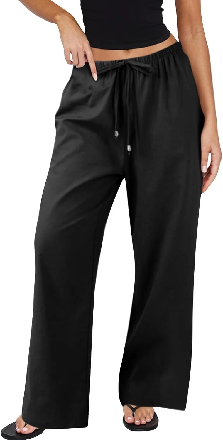 Women's Summer Pants Outfits 2025 Vacation Flowy Resort Pants with Pockets Wide Leg Casual Lightweight Solid Sweatpants