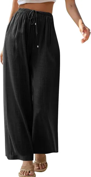 Women's Summer Pants Outfits 2025 Vacation Flowy Resort Pants with Pockets Wide Leg Casual Lightweight Solid Sweatpants