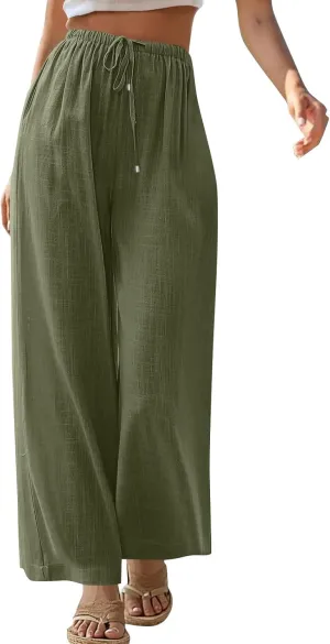 Women's Summer Pants Outfits 2025 Vacation Flowy Resort Pants with Pockets Wide Leg Casual Lightweight Solid Sweatpants