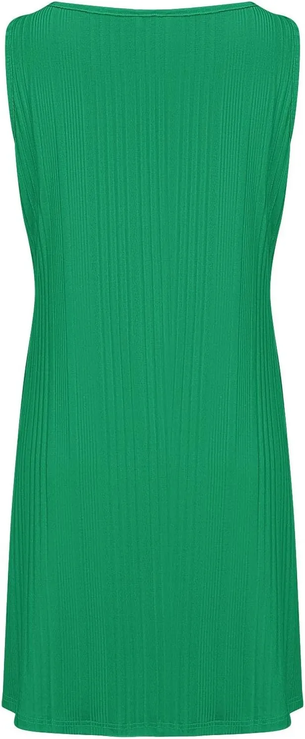 Womens Summer Sleeveless Mini Dress Crewneck Casual A Line Pleated Cover Ups Swing Tank Dresses