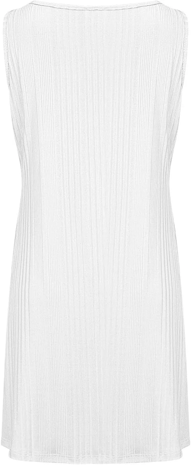 Womens Summer Sleeveless Mini Dress Crewneck Casual A Line Pleated Cover Ups Swing Tank Dresses