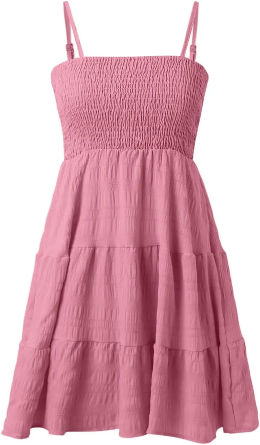 Women's Summer Smock Cami Mini Dress Sleeveless Swing A Line Short Dresses Graduation Dresses, XX-Large, Blue