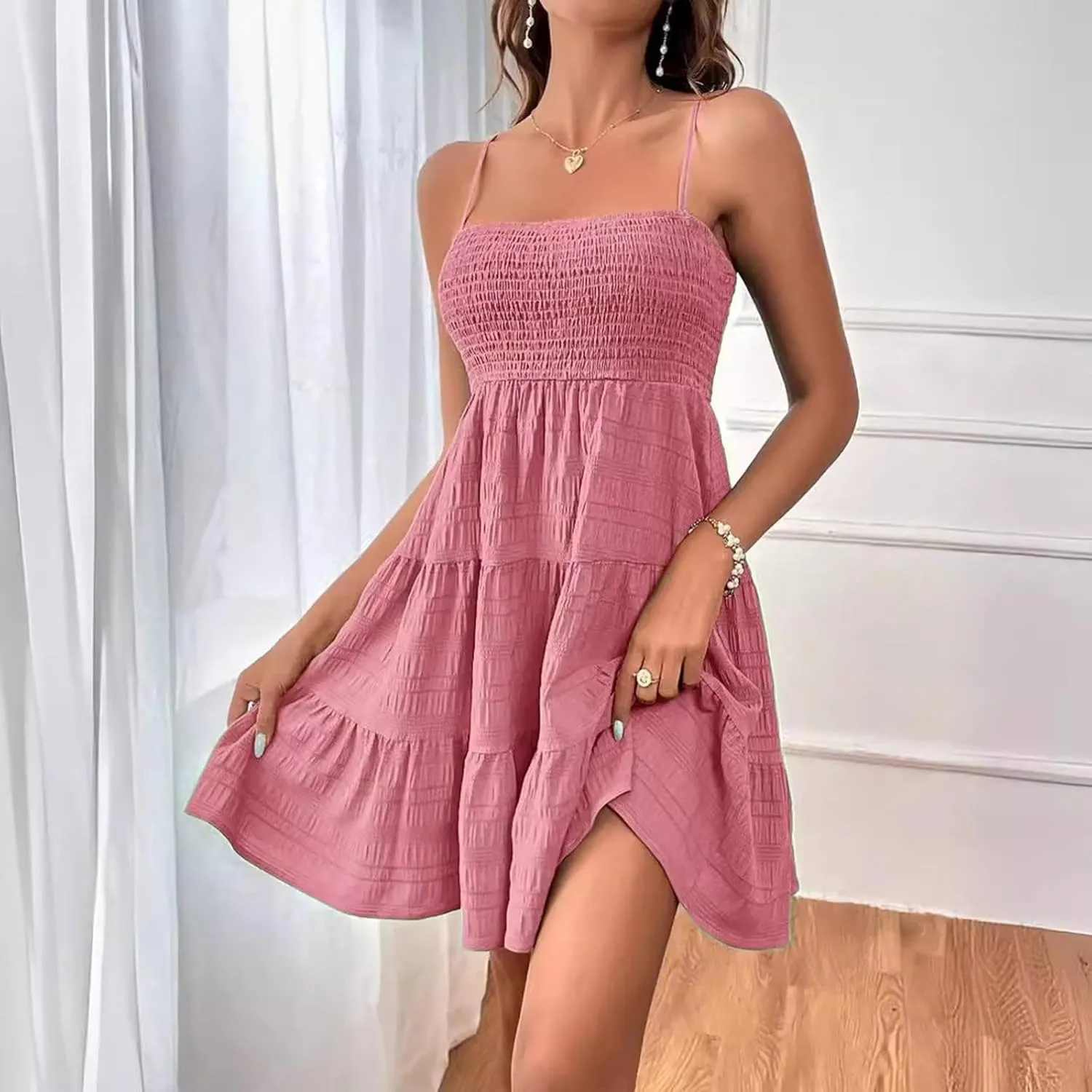 Women's Summer Smock Cami Mini Dress Sleeveless Swing A Line Short Dresses Graduation Dresses, XX-Large, Blue