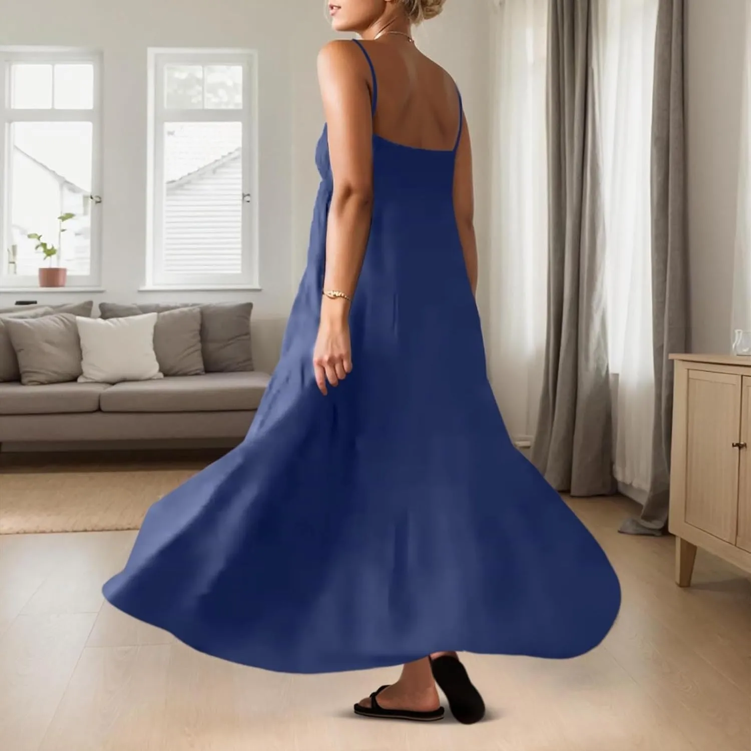 Womens Summer Suspender Dress Boho Sleeveless Pleated Maxi Dress Ruffle Flowy A-Line Elastic Waist Mini Sundress 2025 Trendy