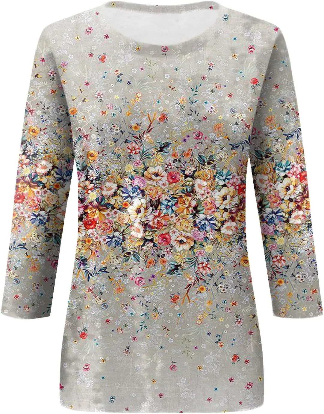 Womens Summer Tops Dressy 3/4 Sleeve Shirts Floral Print Tunic Blouses 2024 Womens Tops Casual Basic Tees