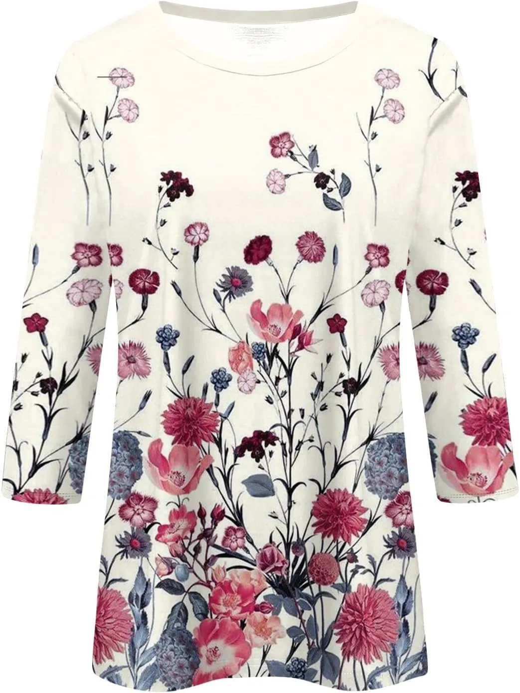 Womens Summer Tops Dressy 3/4 Sleeve Shirts Floral Print Tunic Blouses 2024 Womens Tops Casual Basic Tees