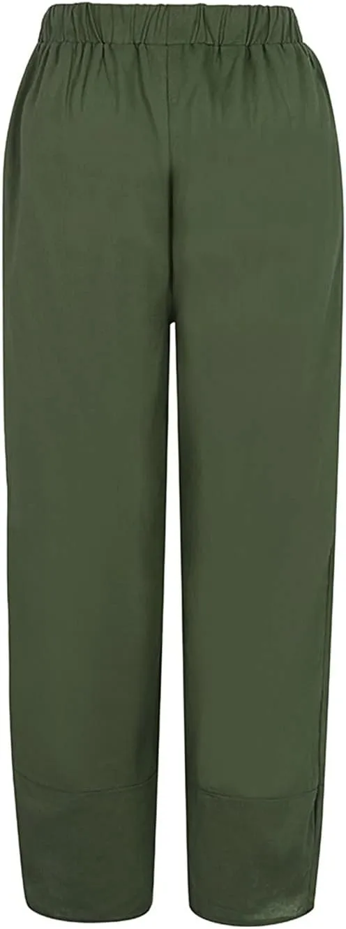 Womens Summer Wide Leg Linen Cropped Pant Dandelions Graphic Tulip Hem Trousers Lightweight Loose Fit Outfits with Pockets