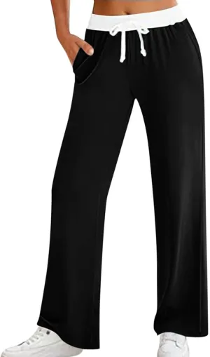 Women's Sweatpants Fashion Drawstring High Waist Lounge Pants with Pockets Summer Wide Leg Athletic Workout Trousers