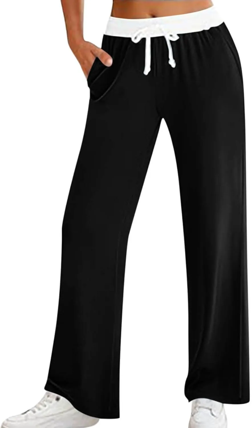Women's Sweatpants Fashion Drawstring High Waist Lounge Pants with Pockets Summer Wide Leg Athletic Workout Trousers