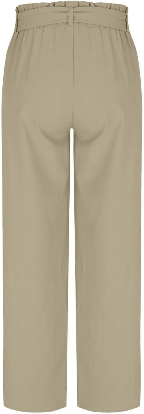 Women's Trendy Wide Leg Pants Baggy Adjustable Tie Knot Business Palazzo Pants Elastic High Waist Soft Flowy Trousers