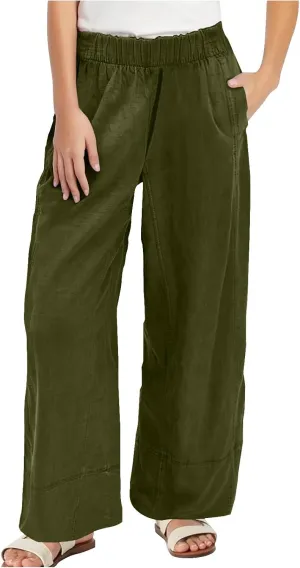 Womens Vintage Baggy Wide Leg Cotton Linen Pants Casual Summer Palazzo Trousers Lounge High Waist Pants with Pockets