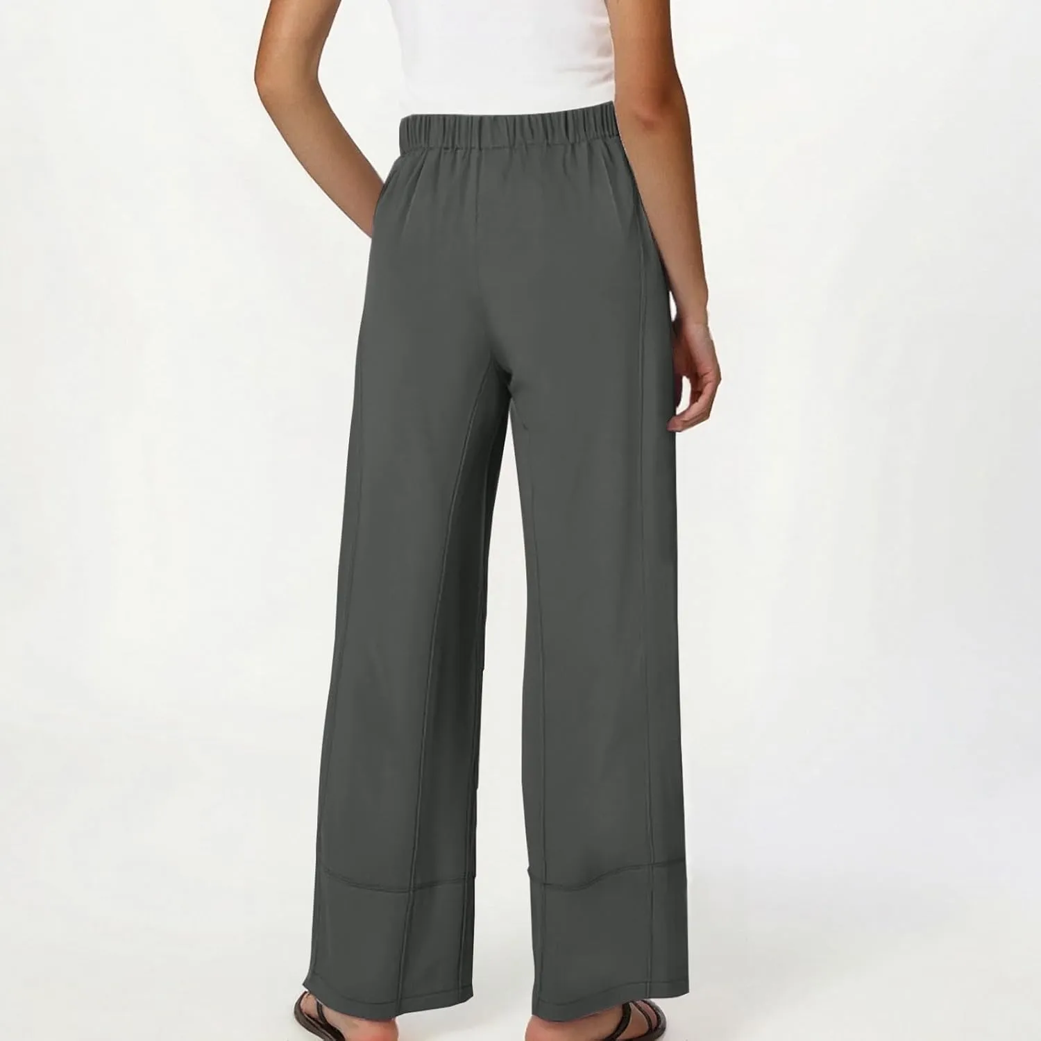 Womens Vintage Baggy Wide Leg Cotton Linen Pants Casual Summer Palazzo Trousers Lounge High Waist Pants with Pockets
