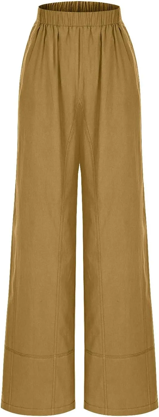 Womens Vintage Baggy Wide Leg Cotton Linen Pants Casual Summer Palazzo Trousers Lounge High Waist Pants with Pockets