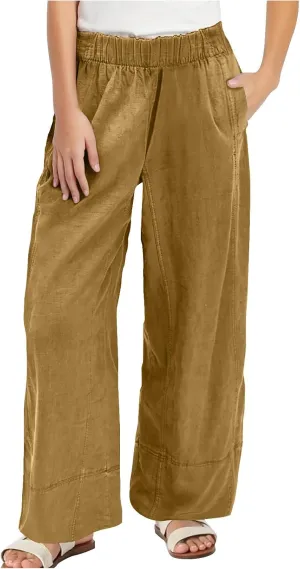 Womens Vintage Baggy Wide Leg Cotton Linen Pants Casual Summer Palazzo Trousers Lounge High Waist Pants with Pockets