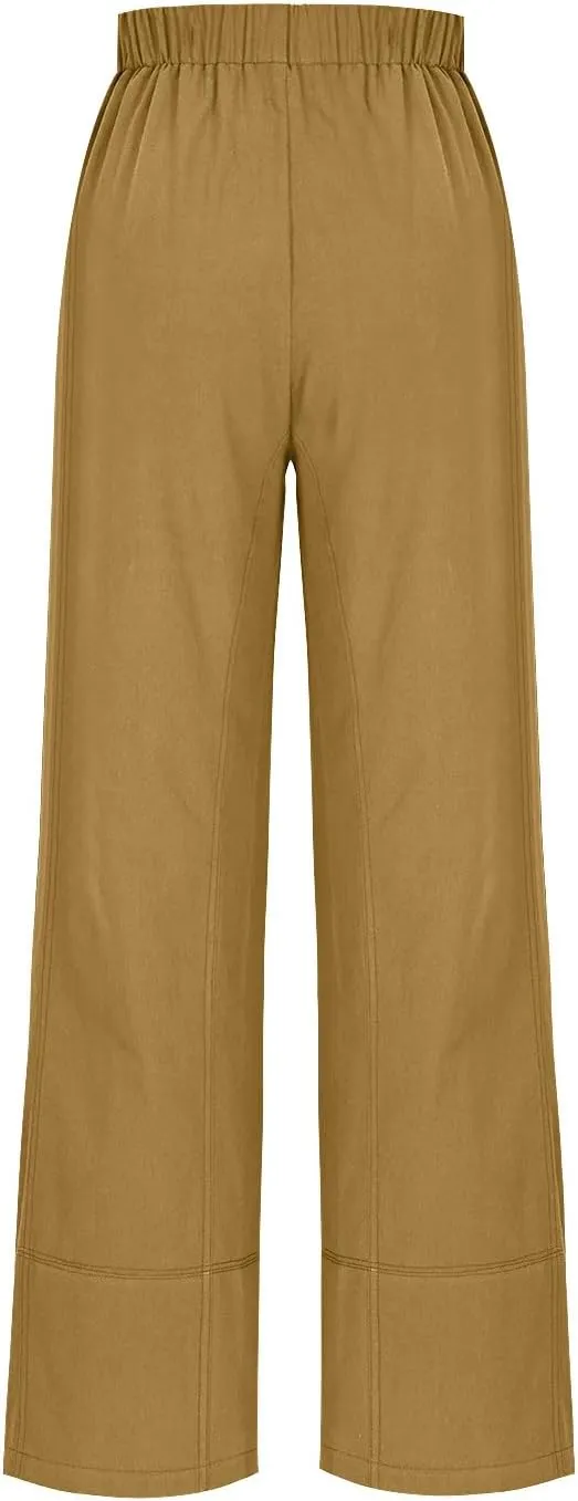 Womens Vintage Baggy Wide Leg Cotton Linen Pants Casual Summer Palazzo Trousers Lounge High Waist Pants with Pockets