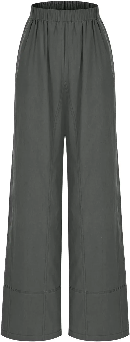 Womens Vintage Baggy Wide Leg Cotton Linen Pants Casual Summer Palazzo Trousers Lounge High Waist Pants with Pockets