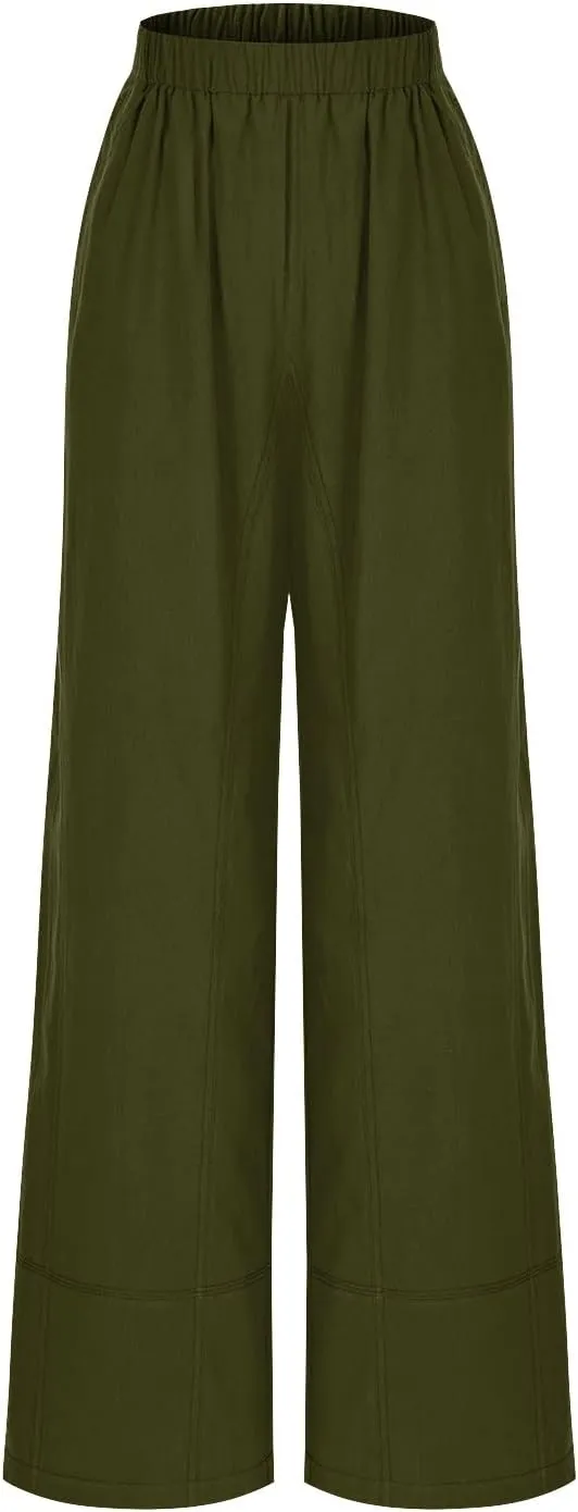 Womens Vintage Baggy Wide Leg Cotton Linen Pants Casual Summer Palazzo Trousers Lounge High Waist Pants with Pockets
