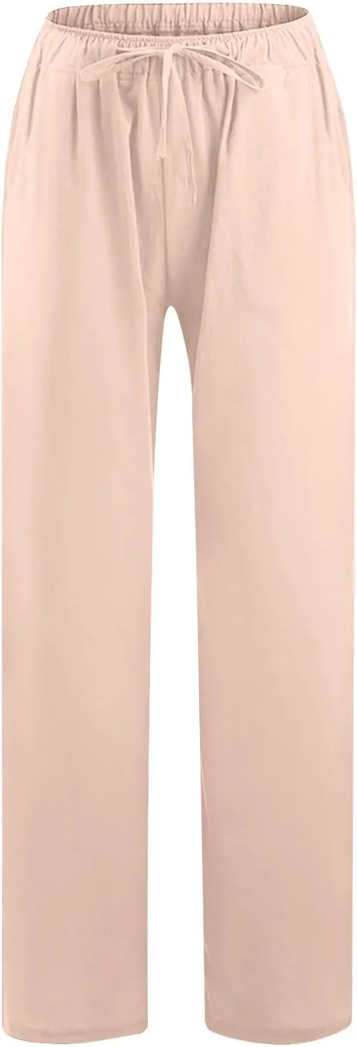 Womens Wide Leg Lounge Pants High Waisted Drawstring Casual Loose Palazzo Trousers Elastic Waist Pant with Pockets