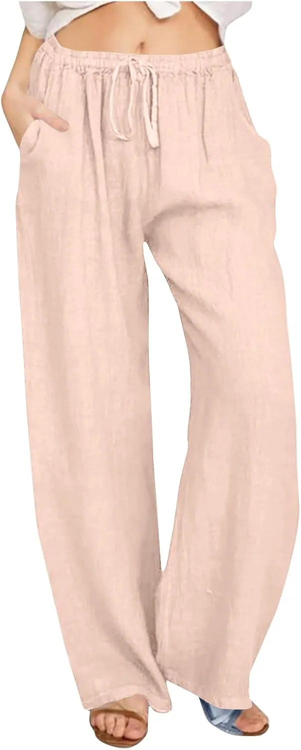 Womens Wide Leg Lounge Pants High Waisted Drawstring Casual Loose Palazzo Trousers Elastic Waist Pant with Pockets