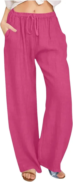 Womens Wide Leg Lounge Pants High Waisted Drawstring Casual Loose Palazzo Trousers Elastic Waist Pant with Pockets