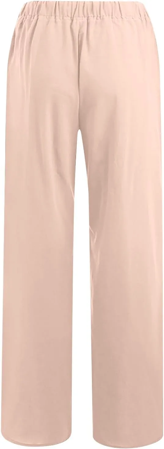 Womens Wide Leg Lounge Pants High Waisted Drawstring Casual Loose Palazzo Trousers Elastic Waist Pant with Pockets