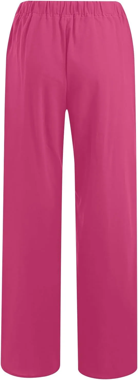 Womens Wide Leg Lounge Pants High Waisted Drawstring Casual Loose Palazzo Trousers Elastic Waist Pant with Pockets