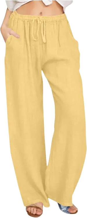 Womens Wide Leg Lounge Pants High Waisted Drawstring Casual Loose Palazzo Trousers Elastic Waist Pant with Pockets