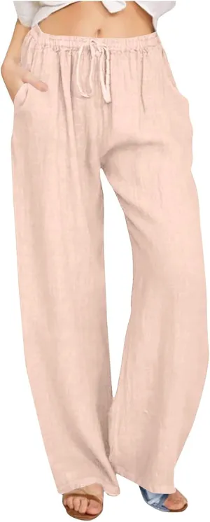 Womens Wide Leg Lounge Pants High Waisted Drawstring Casual Loose Palazzo Trousers Elastic Waist Pant with Pockets