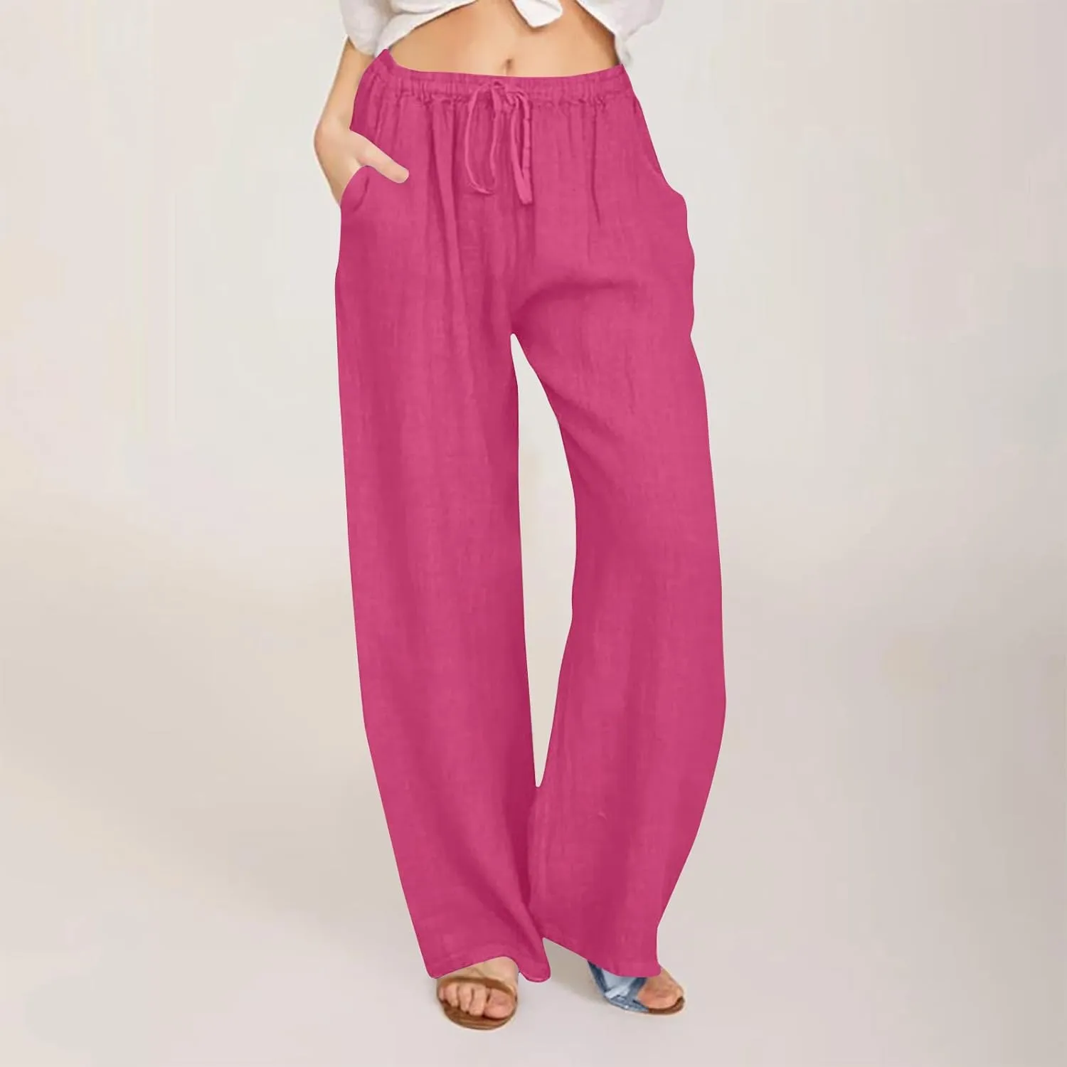 Womens Wide Leg Lounge Pants High Waisted Drawstring Casual Loose Palazzo Trousers Elastic Waist Pant with Pockets