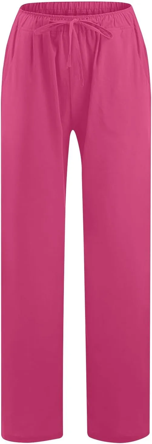 Womens Wide Leg Lounge Pants High Waisted Drawstring Casual Loose Palazzo Trousers Elastic Waist Pant with Pockets