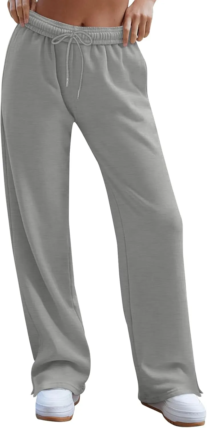 Women's Wide Leg Sweatpants Baggy Loose Sweat Pants Trendy Drawstring High Waisted Joggers Casual Trousers Pants