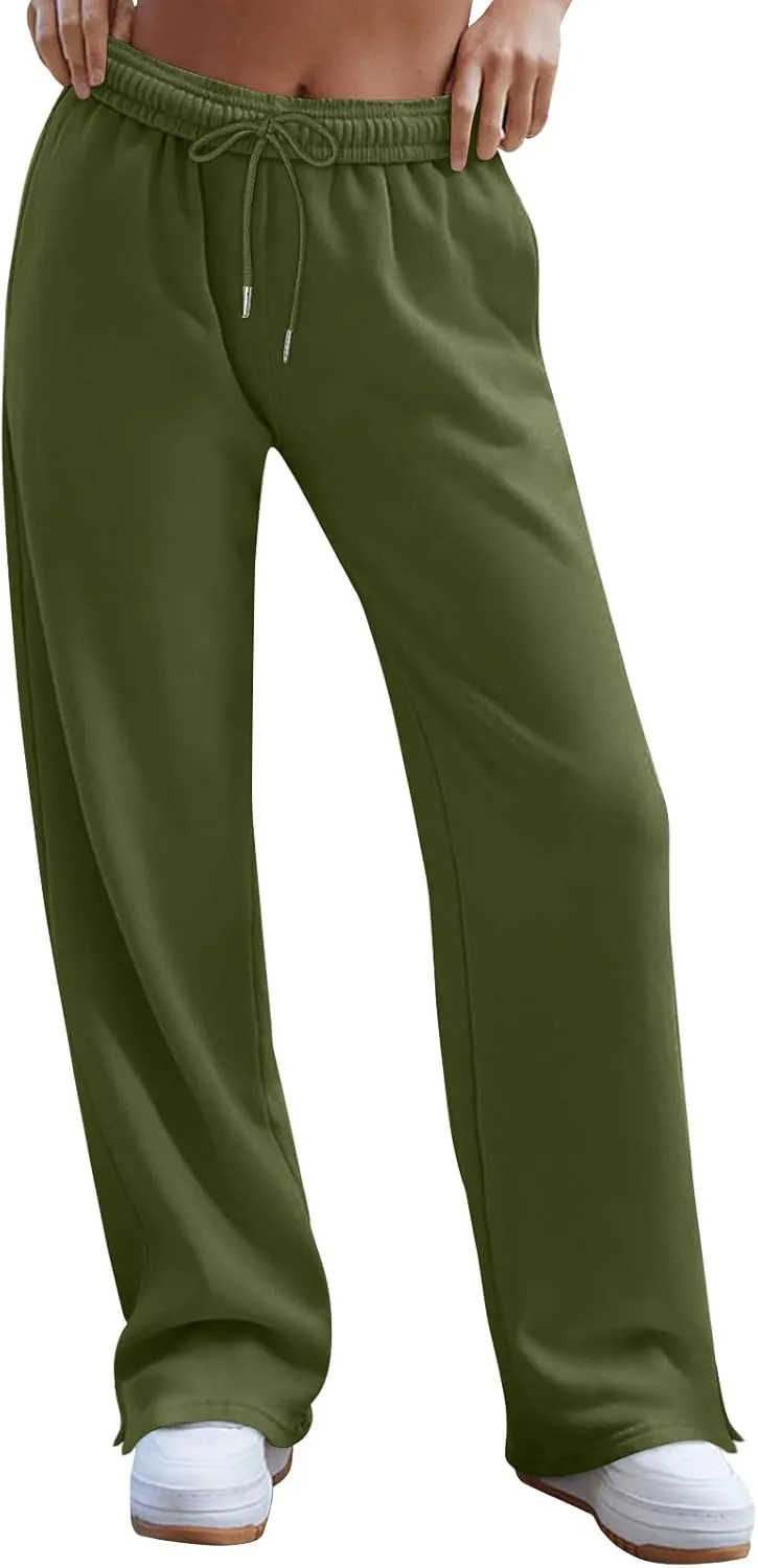 Women's Wide Leg Sweatpants Baggy Loose Sweat Pants Trendy Drawstring High Waisted Joggers Casual Trousers Pants