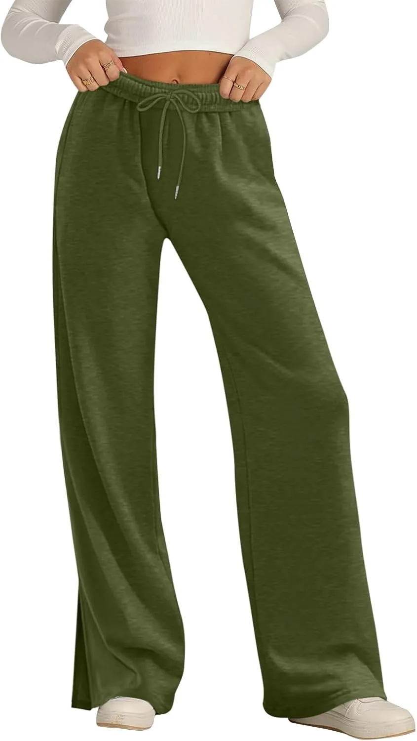Women's Wide Leg Sweatpants Baggy Loose Sweat Pants Trendy Drawstring High Waisted Joggers Casual Trousers Pants