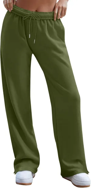 Women's Wide Leg Sweatpants Baggy Loose Sweat Pants Trendy Drawstring High Waisted Joggers Casual Trousers Pants