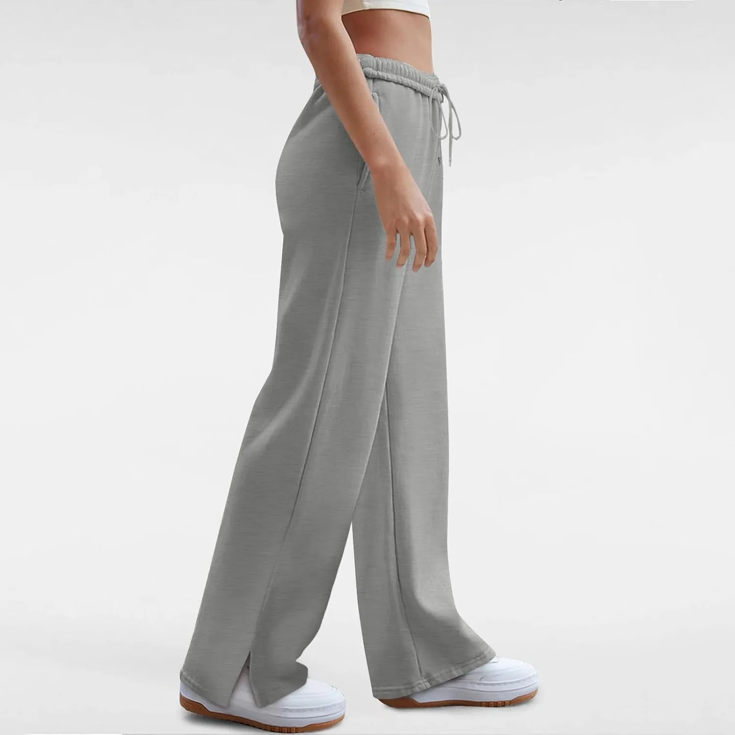 Women's Wide Leg Sweatpants Baggy Loose Sweat Pants Trendy Drawstring High Waisted Joggers Casual Trousers Pants