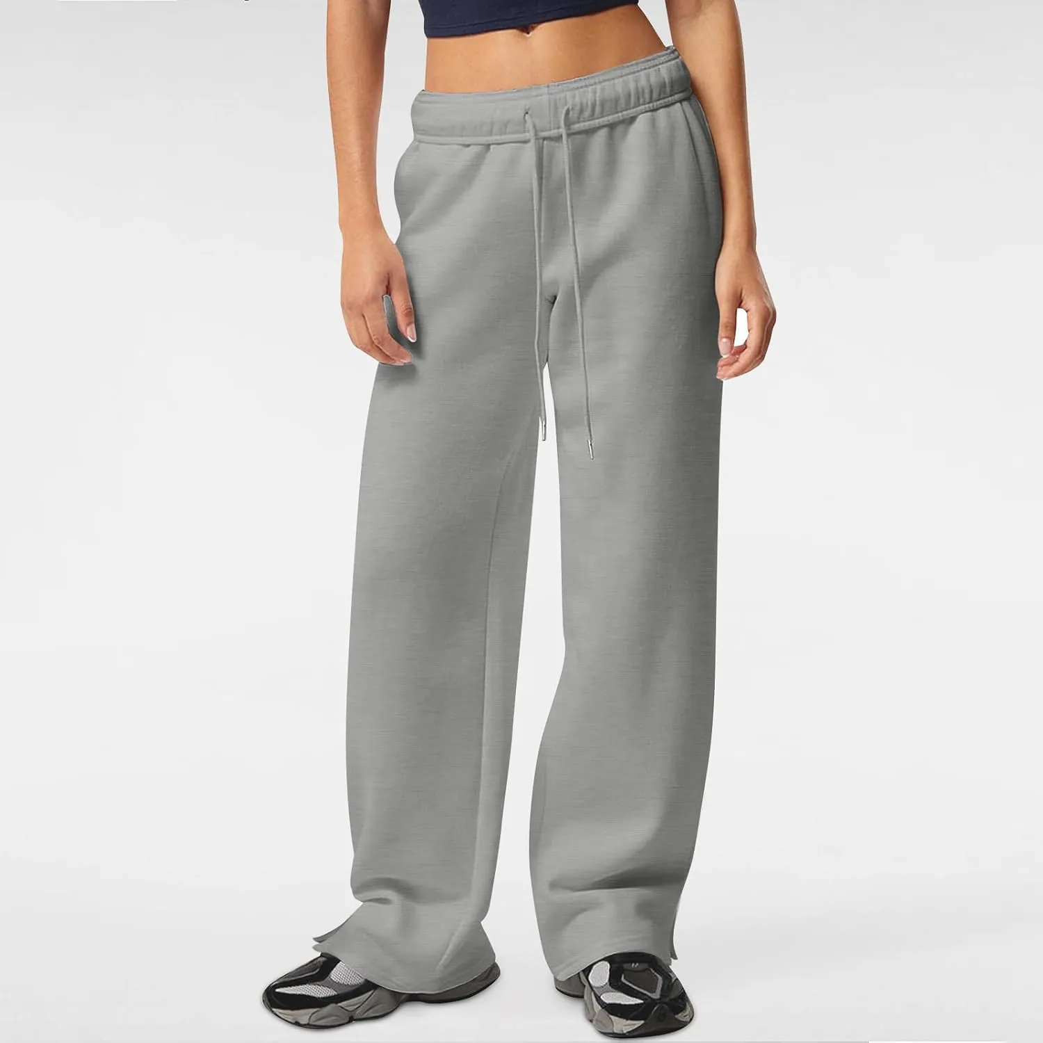 Women's Wide Leg Sweatpants Baggy Loose Sweat Pants Trendy Drawstring High Waisted Joggers Casual Trousers Pants