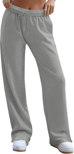 Women's Wide Leg Sweatpants Baggy Loose Sweat Pants Trendy Drawstring High Waisted Joggers Casual Trousers Pants