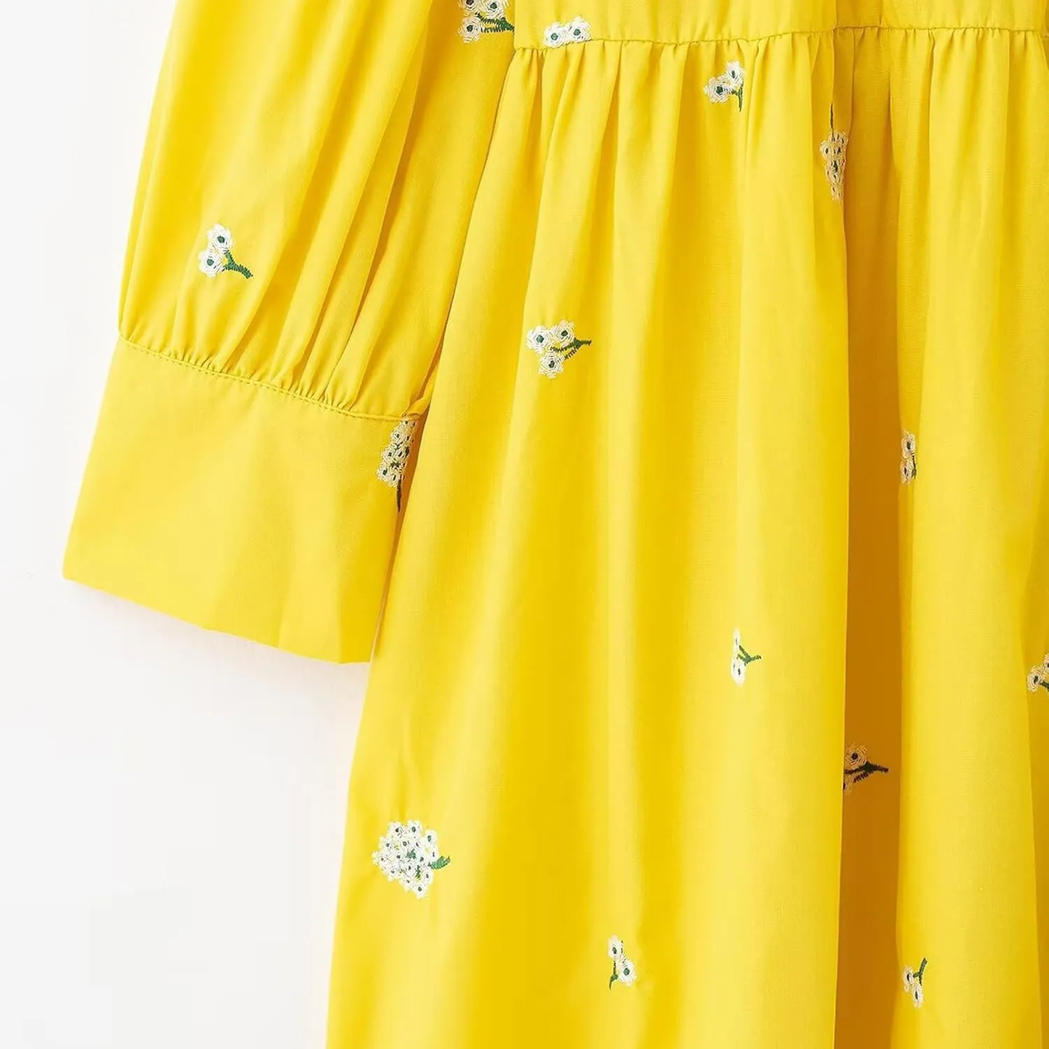 Women's Yellow Floral Shirt Dress Long Sleeve Button Down Tiered Ruffle Mini Dress
